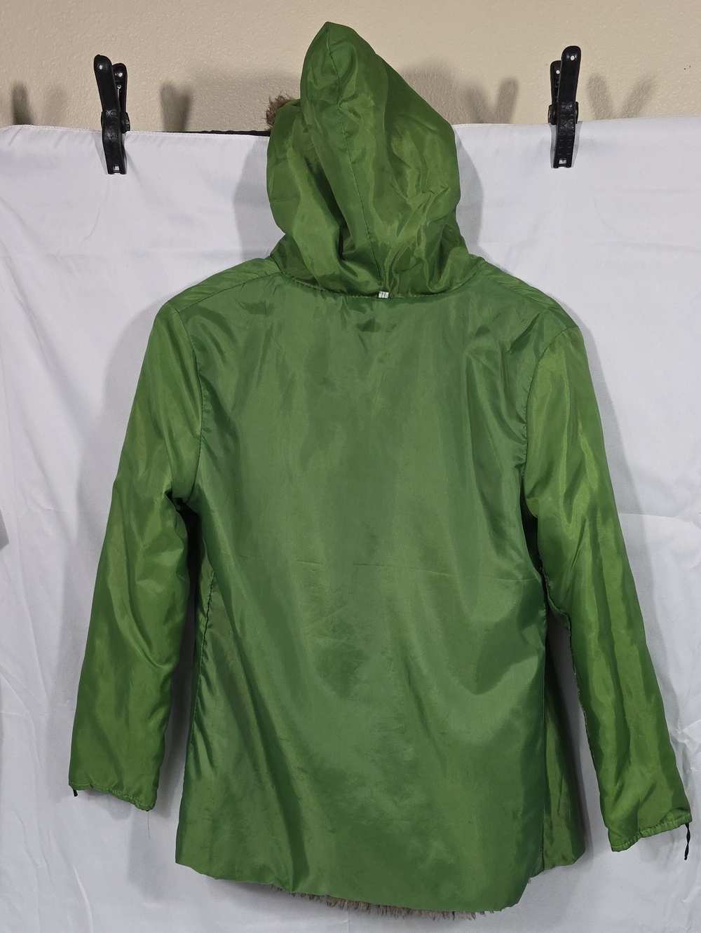 Womens Olive Green Hooded Parka Jacket w Faux-Fur Lining Size Medium (W45) - Picture 7 of 7